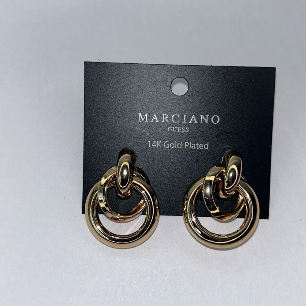 NWT MARCIANO by Guess 14K Gold Plated Studded Tri Hoop Earrings